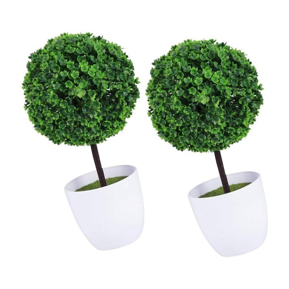 2 Pcs Artificial Topiary Ball Fake Green Plant Balls Simulated Potted Bonsai Plant Decorative Plant for Garden Yard Home Balcony