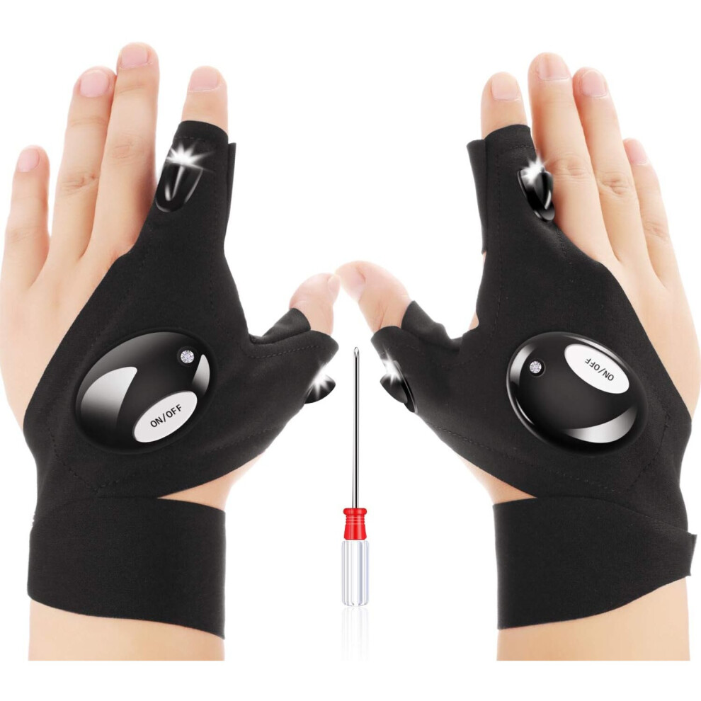 Pair LED Flashlight Gloves Outdoor Fishing Gloves and Screwdriv