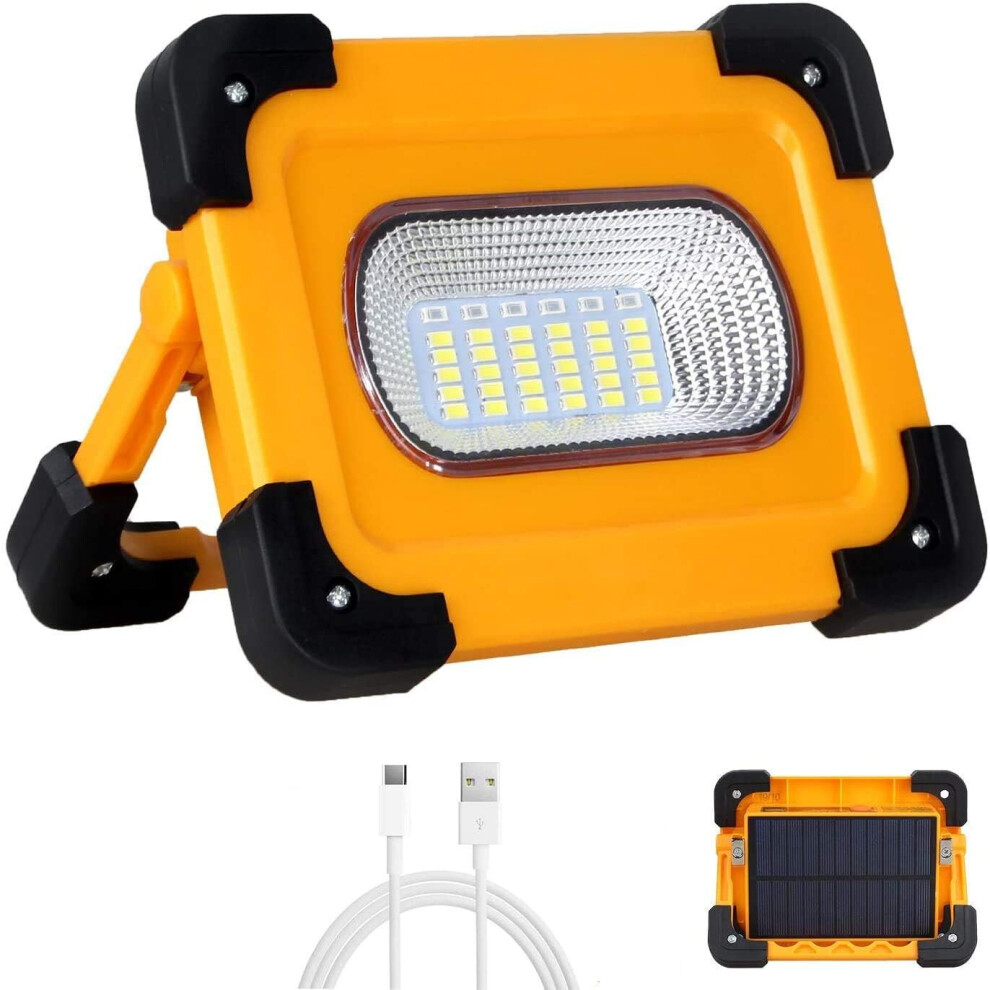 Rechargeable LED Spotlight 60W 3000 Lumens Work Light with 9000mAh Battery & 4 Modes Solar Panel Portable Lantern Outdoor Spotlight for Camping, DIY