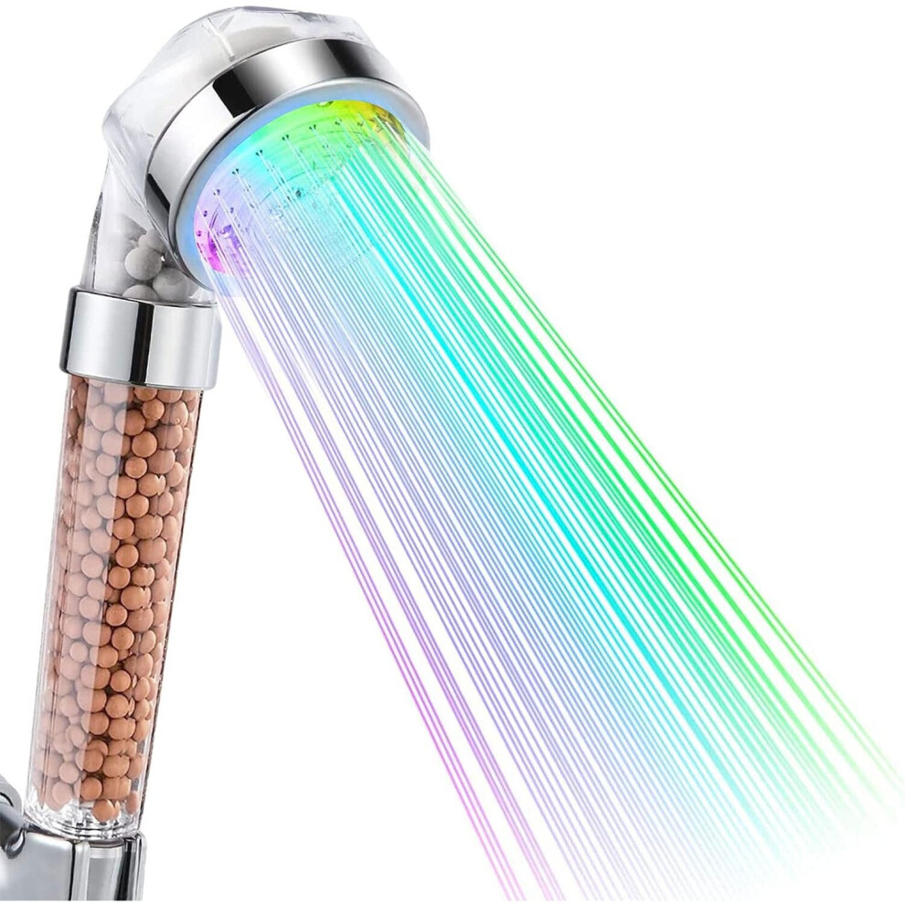 LED Shower Head, Bathroom Shower Hand Shower 7 Colors LED Hand Shower High Pressure Shower Head Water Saving Sprayer and Anti Chlorine Double Filter