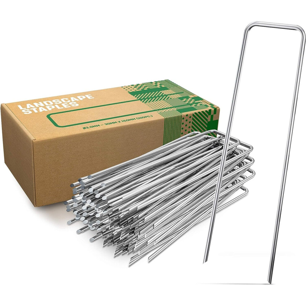 Galvanized Steel Fixing Pegs (100 Pieces) - Strong Fixing Staples for Tarpaulin, Mesh and Netting - 150mm Long, 30mm Wide, Ø 3mm