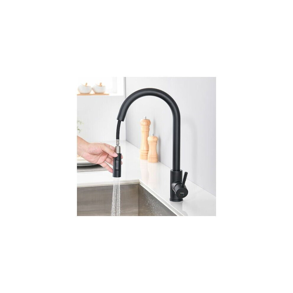 Lonheo Kitchen Faucet with Pull-Out Spray Matte Black 360 Rotatable Stainless Steel Sink Kitchen Mixer Tap 2 Functions Kitchen Mixer Tap