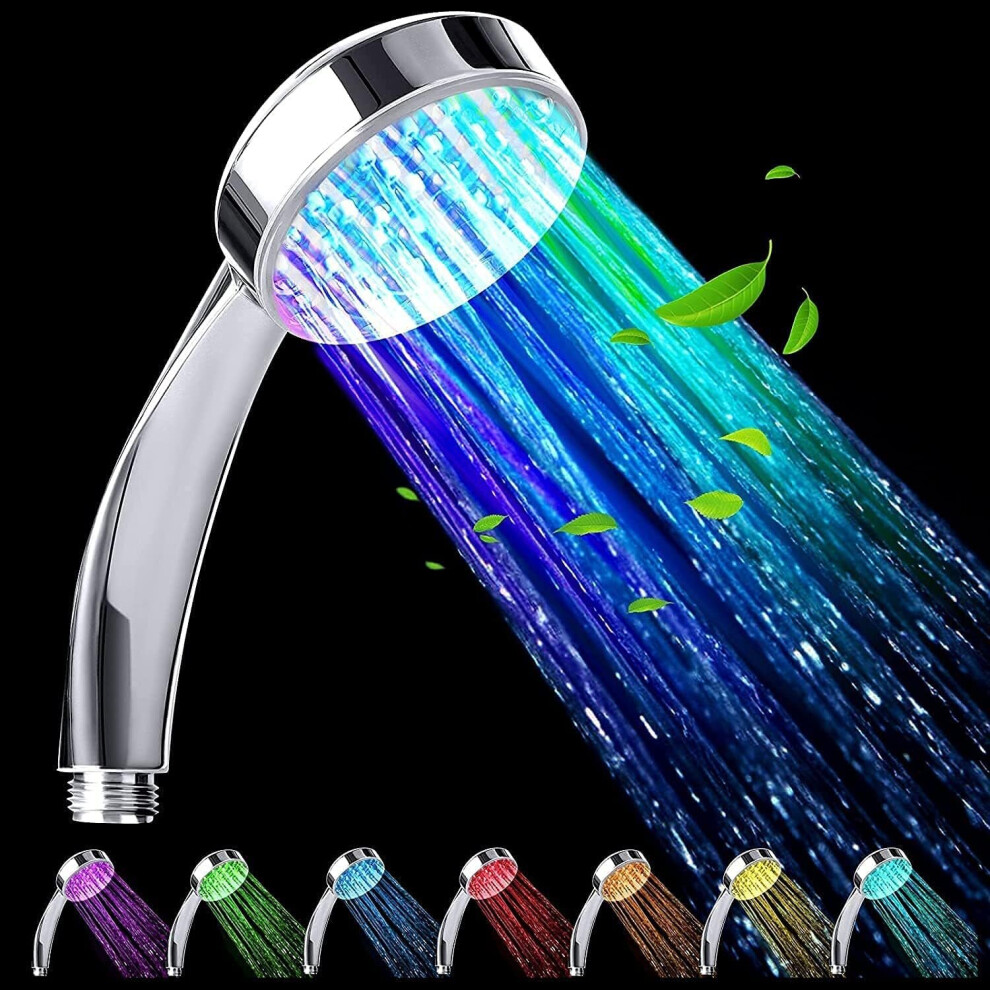 LED Shower Head, Rainfall Hand Shower, Shower Head Color Change, No Power, Universal 7 Spray Patterns Chrome Shower Head for Most Standard Shower Hose