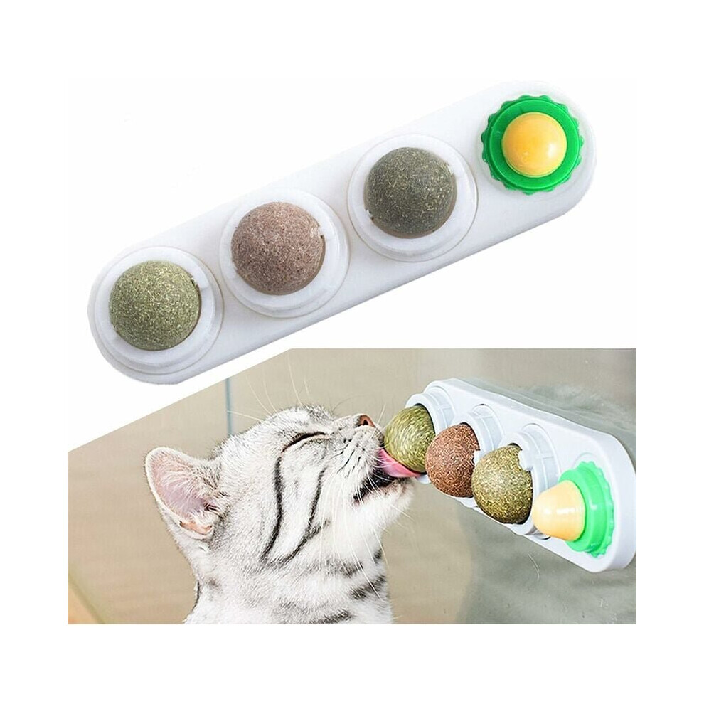 Catnip Ball Toy, Natural Rotating Catnip Ball Toys Wall Mounted Treats Cat Licking Molar Teether Toy with Solid Candy Ball
