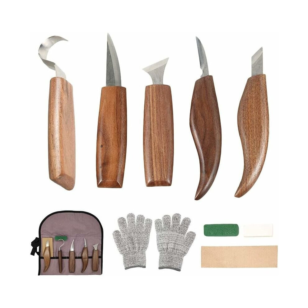 10Pcs Carbon Steel Wood Carving Tools Wood Carving Tool Set with Hook Knife Professional Carving Knife Wood Engraving Tools for Woodworking