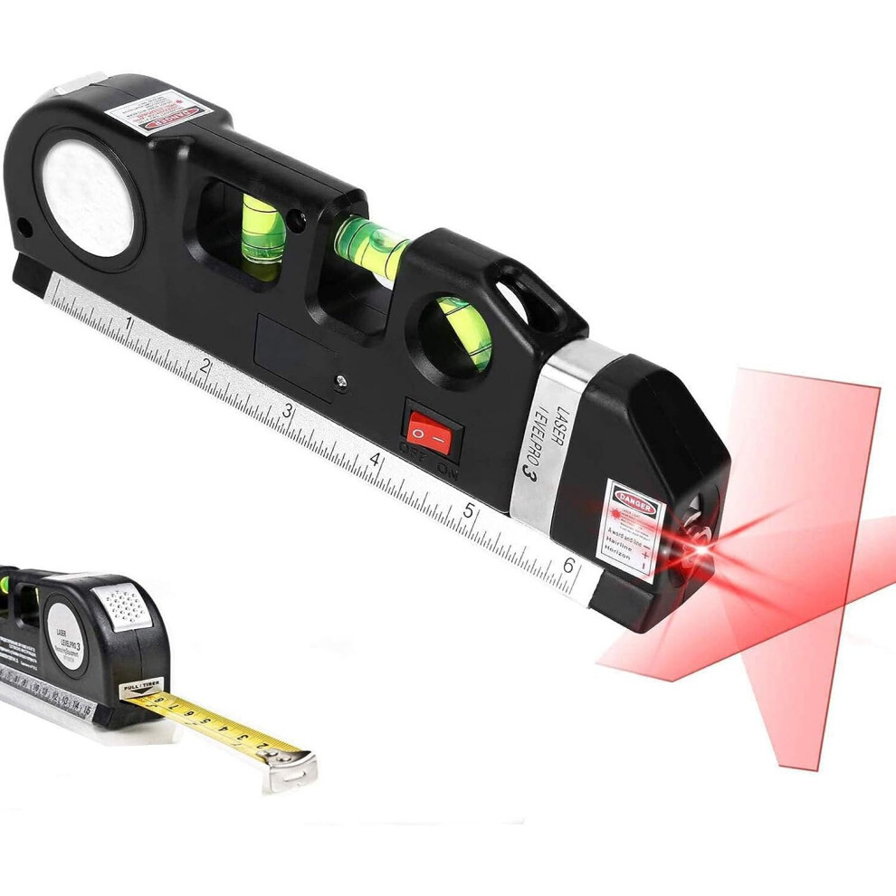 in 1 Spirit Level with Cross Lines, 9 Inch Tape Measure, Multi-Function Ruler, Small and Battery, 45 Vertical and Horizontal, Self-Leveling Tool