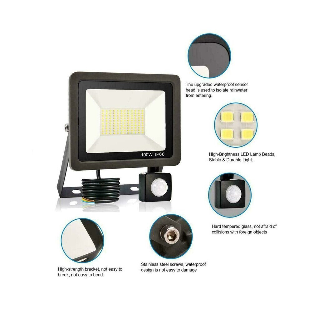 LED Flood Light 100W With Motion Sensor IP65 Waterproof 60000LM