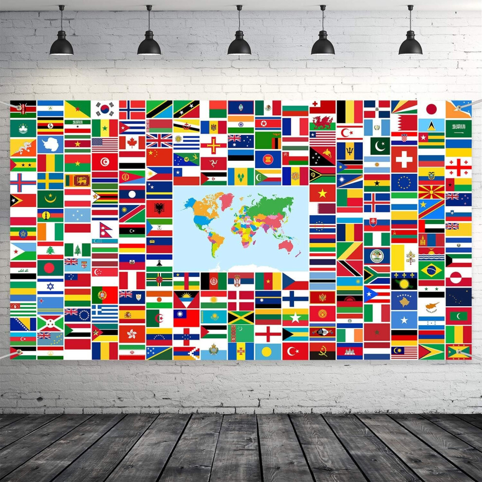 World Flag Banner International Flags Banner Country Flags Banner Backdrop Decoration with Brass Grommets