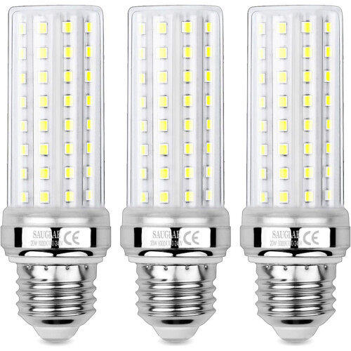 SAUGLAE 20W LED Corn Light Bulbs, 6000K Cool White, E27 Base, 3-Pack 1