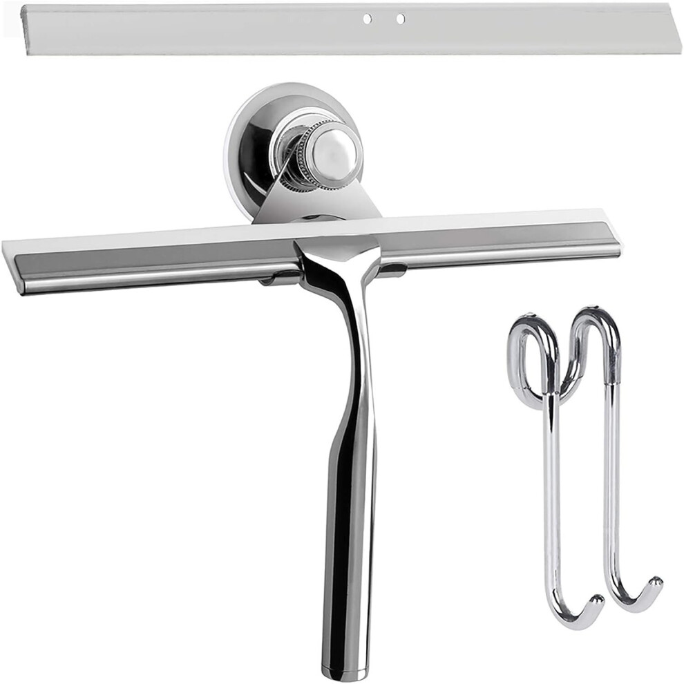 Shower Squeegee Stainless Steel Window Squeegee Cleaning Squeegee for Bathroom Window (25 x 17 cm), Included Wall Hook and Silicone Wiper