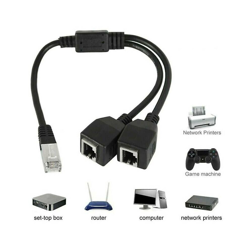 1 Male To 2 Female RJ45 Ethernet Network LAN Extension Splitter Cable Adapter
