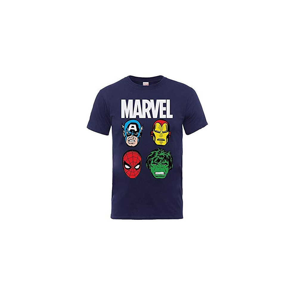 (Youth Large) Marvel Superheros Heads Kids T-Shirt Official Licensed TV - Blue