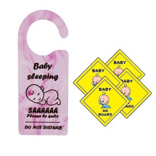 "Baby on Board" Vinyl Stickers x4 + x1 Baby Do Not Disturb Door Hanger