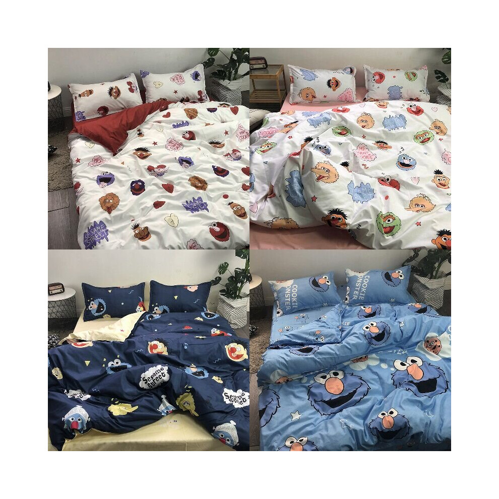 Printed Sesame Street Bedding Set Duvet Cover Flat Sheet Pillowcases Home Decor