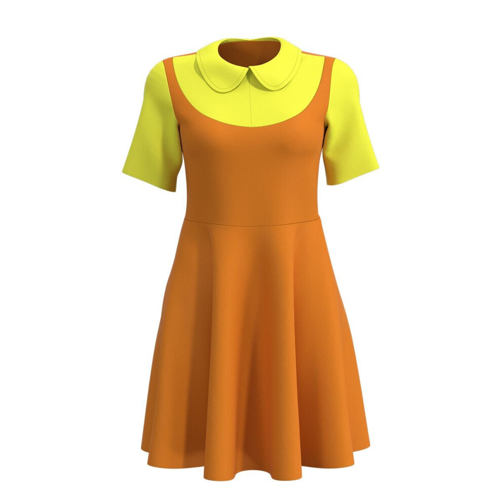 (XL) Game Squid Wooden Doll Cosplay Costume Dress Red Green Light Women Clothing