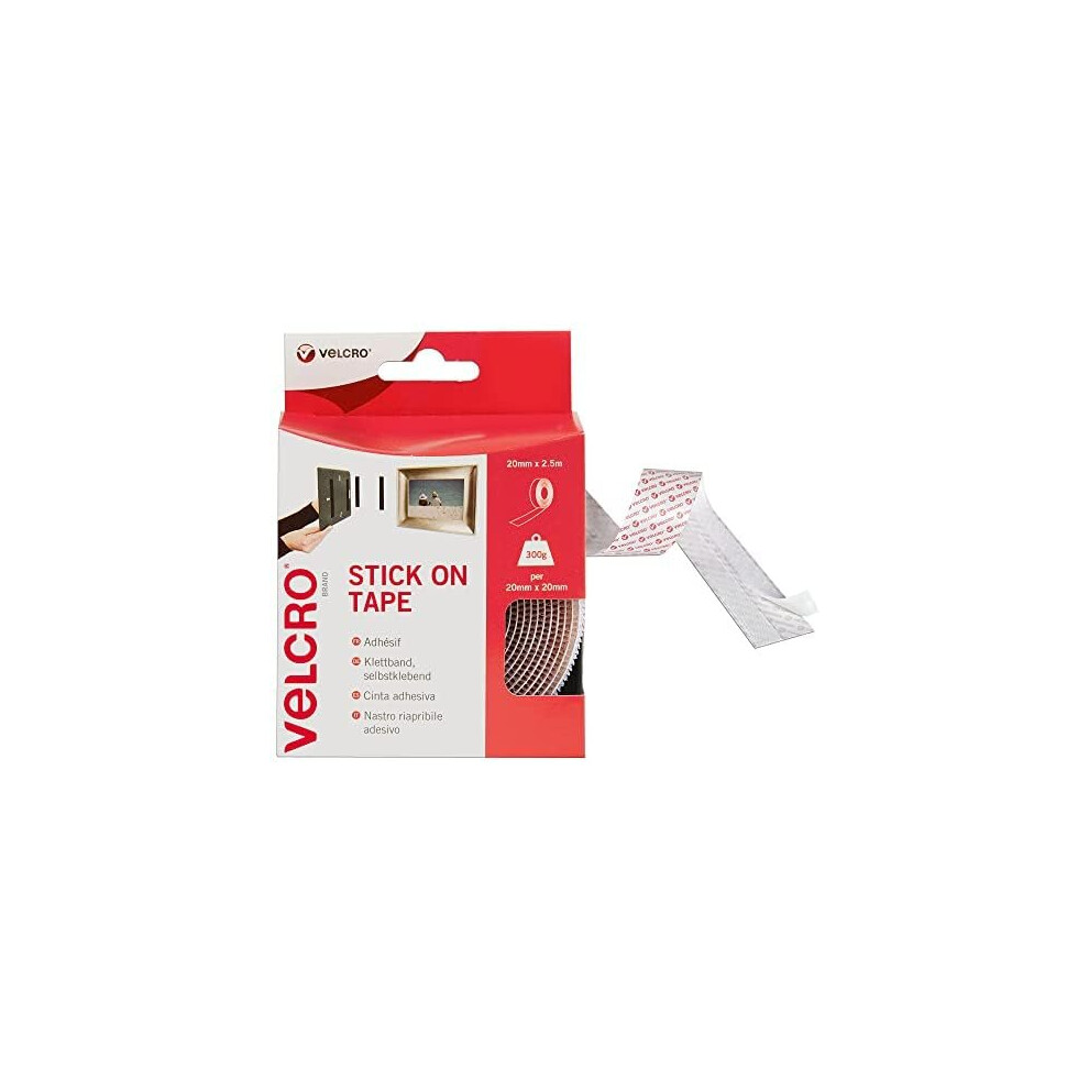 VELCRO Brand Stick On Tape , Cut-to-Length Strong Hook & Loop  Tape Perfect for Room DÃ©cor & Home, Office, Garage Use . White , 20mm x 2.5m