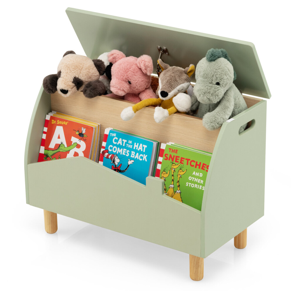 Casart Wooden Kids Toy Storage Chest Kids Bookcase W/ Flip-Top & Safety Hinge Green