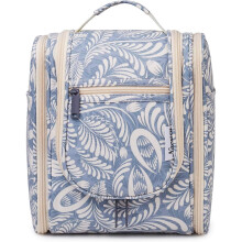 Travel Hanging Toiletry Wash Bag Makeup Cosmetic Organizer for Women (Blue Leaf (Medium))