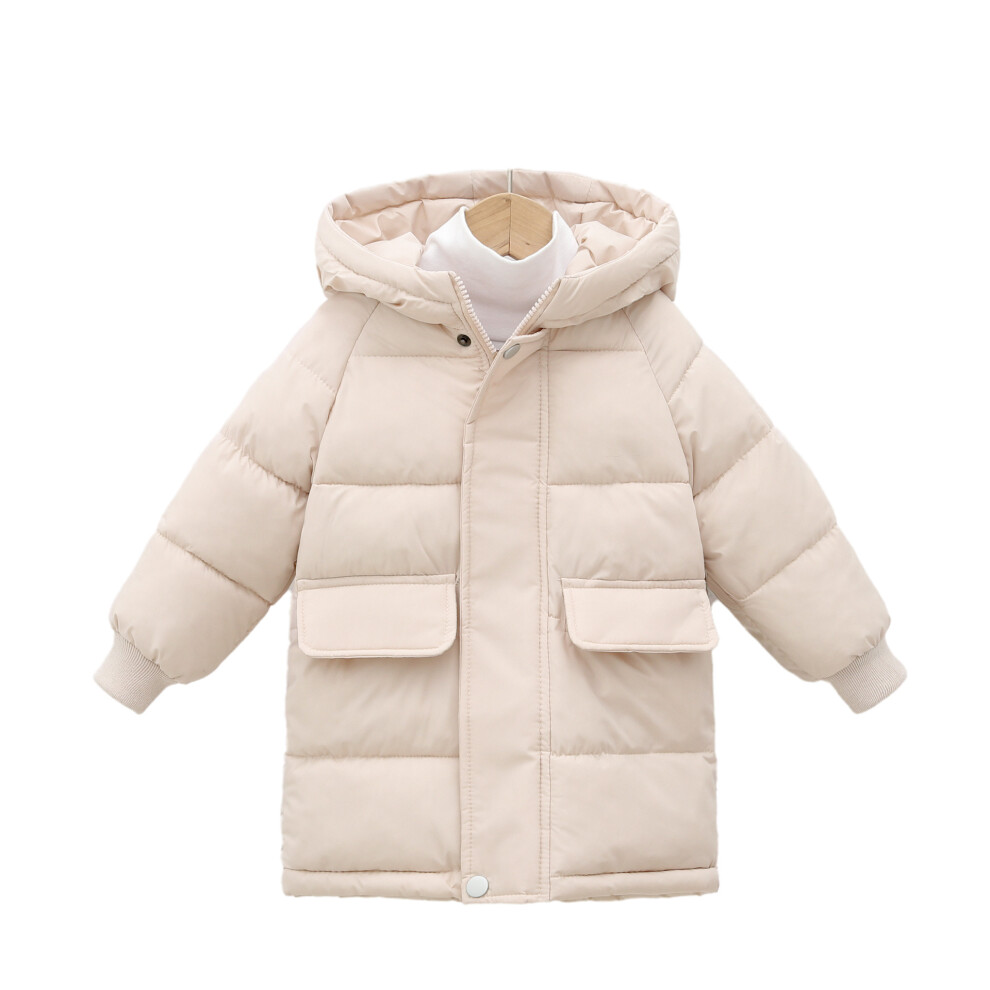 (Beige, 3-4 Years) Girls Kids Coat Winter Warm Hooded Parka Jacket