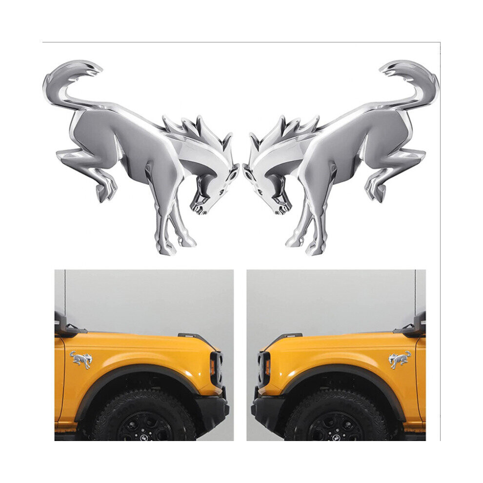 2Pcs Car Body Fender Emblem Sticker For Ford Bronco Silver 4754135863943