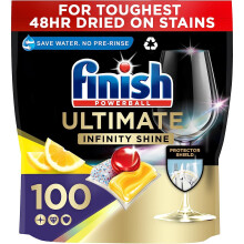 Finish Ultimate Infinity Shine Dishwasher Tablets Bulk, Scent : Lemon, Size 100 Dishwasher tabs, For Ultimate Clean and Diamond Shine,package may vary