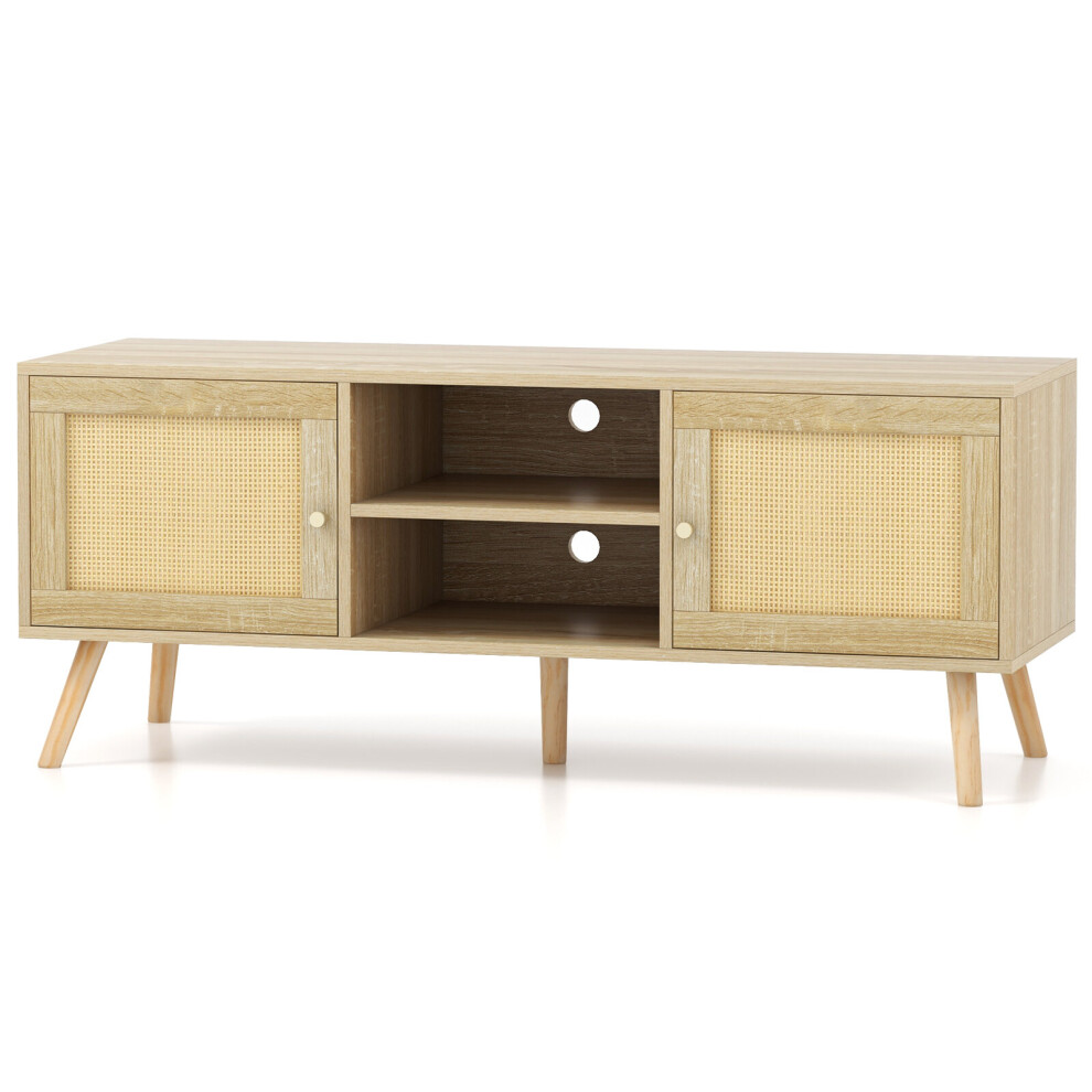 Costway Tv Stand For Tvs Up To 55" Rattan Media Console Table Entertain Center