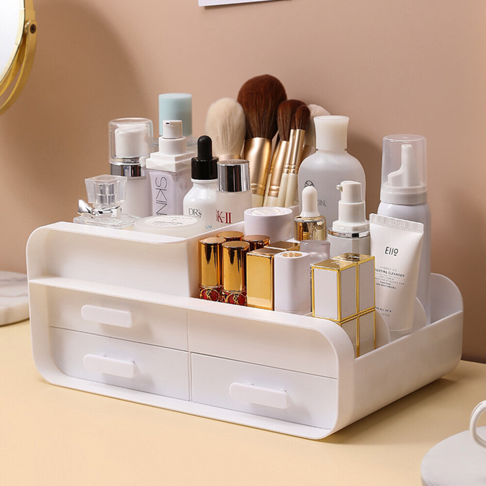 (White) Multifunctional Plastic Desk Organizer with Drawers