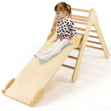 Wooden Climbing Triangle Toddler Climbing Toy w/2-in-1 Reversible Ramp