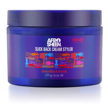 Afro Sheen Slick Back Cream Styler. Con?ine unt de shea pentru a netezi ?i de?ine. 6 oz.