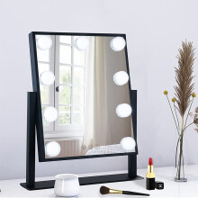 Hollywood Vanity Mirror with 9 LED Bulbs - 3 Color Lighting Modes, USB-Powered, 360 Rotating Freestanding Makeup Mirror