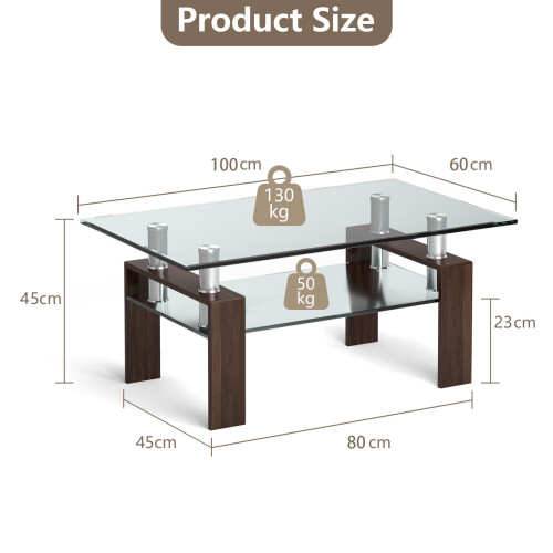 Costway Glass Coffee Tea Table Rectangular Modern Side Table with Open Shelves 1