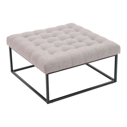 Living And Home (Beige) Square Linen Footstool with Metal Frame 2