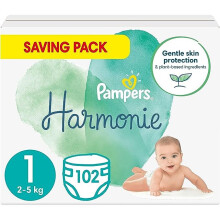 Pampers Baby Nappies Size 1 (2-5 kg / 4-11 lbs), Harmonie, 102 Nappies, SAVING PACK, Baby Essentials For Newborn