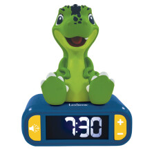 LEXIBOOK - Sveglia luce notturna Dino - Suoni e melodie, schermo LCD retroilluminato e luminoso - Verde