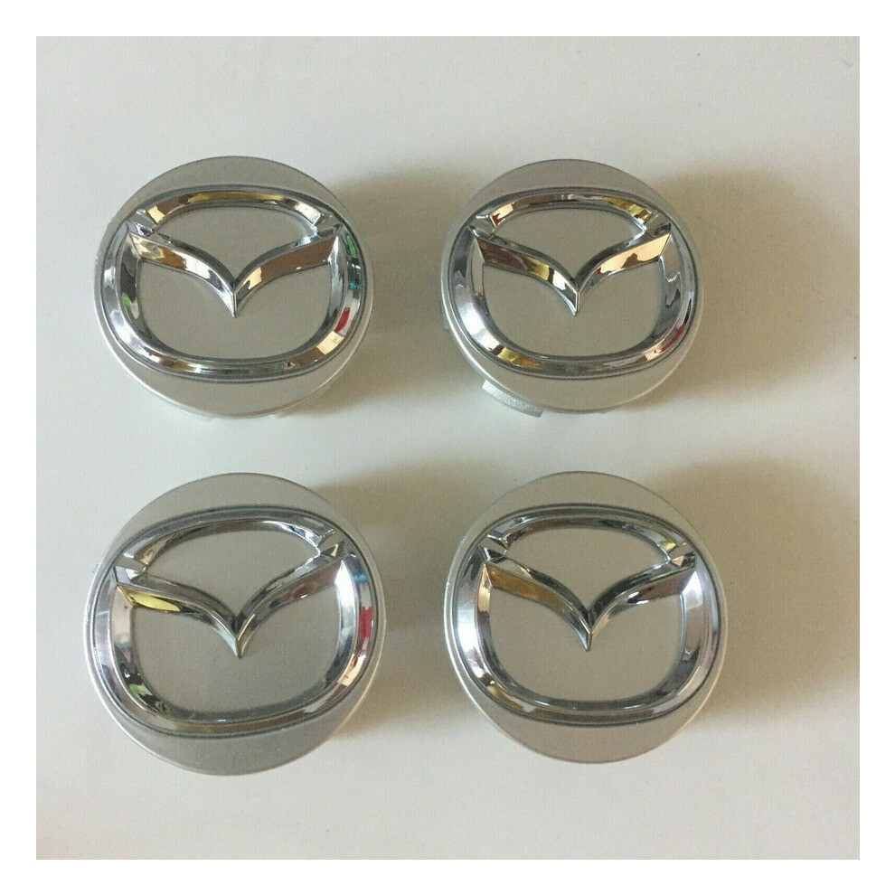 Newjass 4Pcs 52Mm Mazda Wheel Center Caps Logo Emblem Badge Hub Rim Cap Silver