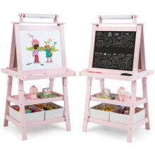 3 in 1 Kids Art Easel 2-Sided Storage Easel w/ Whiteboard Chalkboard