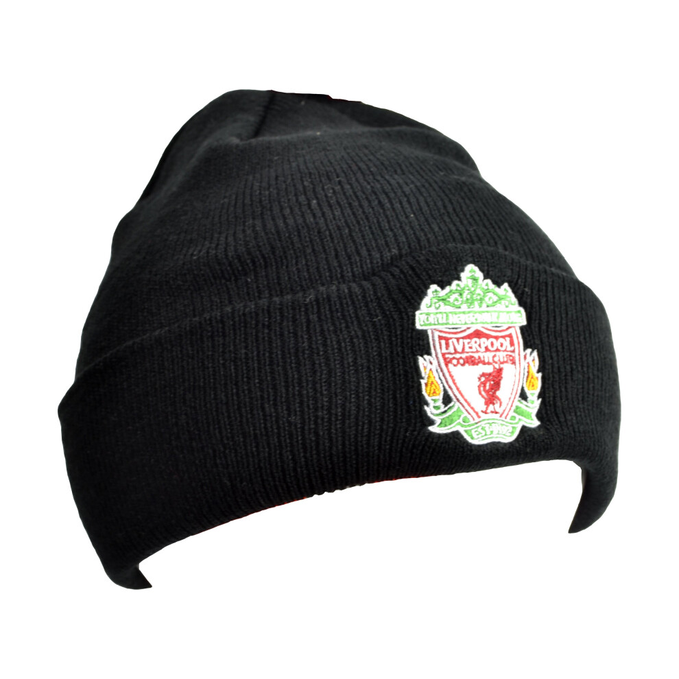 Liverpool Fc Classic Crest Bronx Knitted Turn Up Hat Black