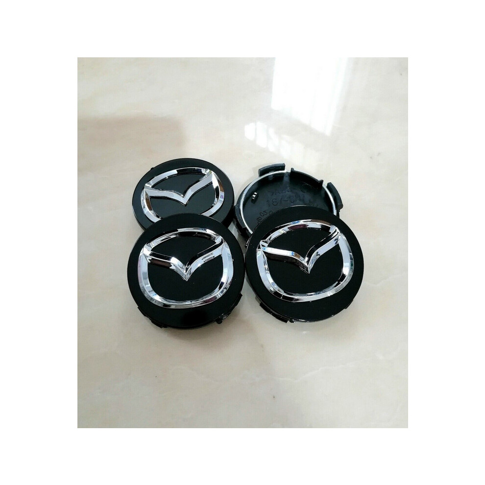 Mazda Logo Centre Caps Wheel Hub 4 X Set Alloy Badge Emblem 56Mm Black 5601103447713