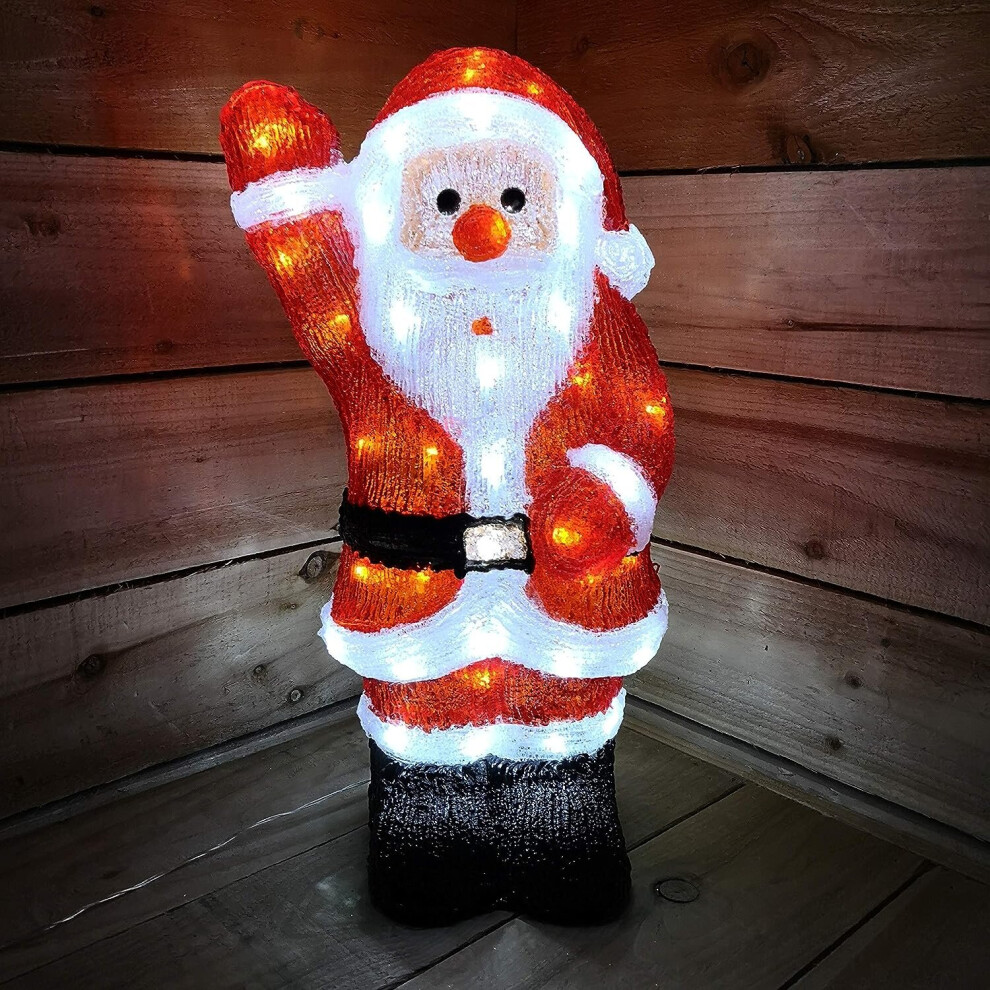 54.5cm Acrylic Santa w/70 Ice White LEDs/Right Arm Raised