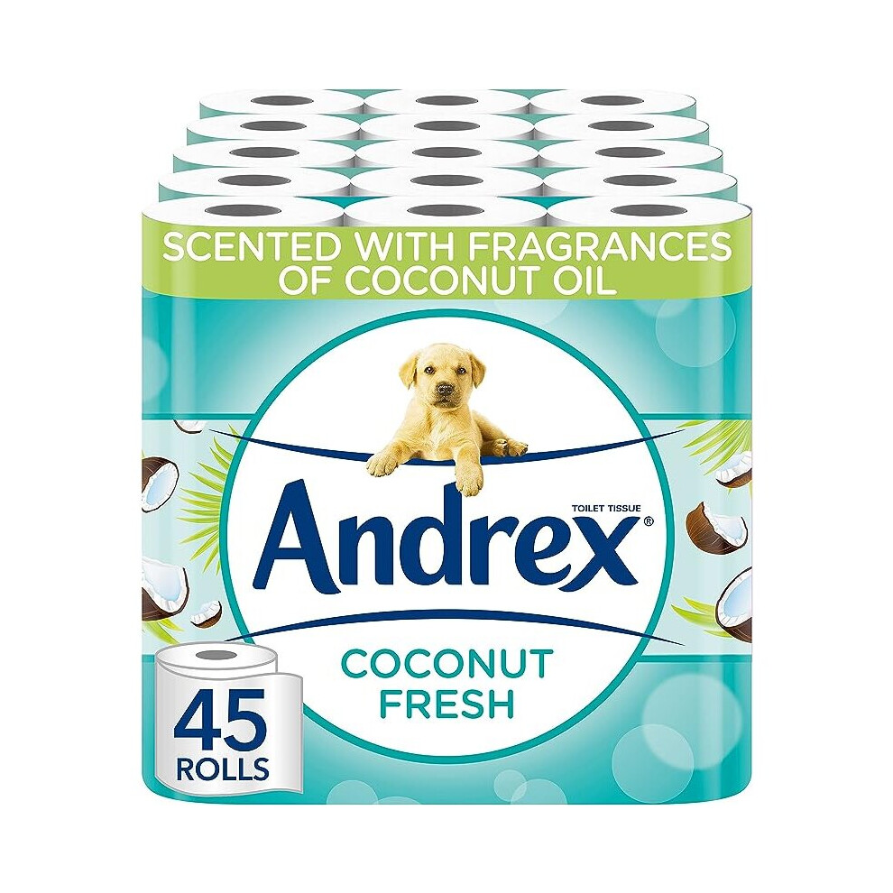 Andrex Coconut Fresh Fragrance Toilet Rolls - 45 Toilet Roll - Bulk Buy Toilet Rolls - Coconut Scented Toilet Rolls for a Fresh and Confident Clean