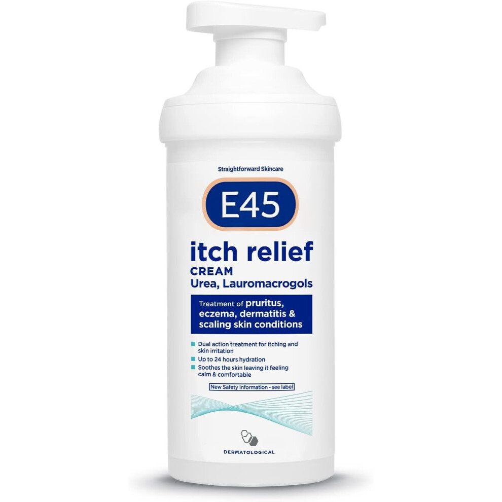 E45 Dermatological Itch Relief Moisturising Dual Action Treatment For Itchy And Irritated Skin, 500G Cream