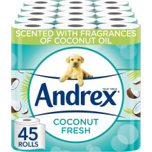 Andrex Coconut Fresh Fragrance Toilet Rolls - 45 Toilet Roll - Bulk Buy Toilet Rolls - Coconut Scented Toilet Rolls for a Fresh and Confident Clean