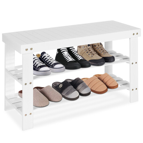 Casart 3- Tier Shoe Bench Shelf Bamboo Shoe Rack Entryway Bench Stand Display