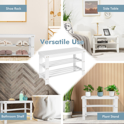 Casart 3- Tier Shoe Bench Shelf Bamboo Shoe Rack Entryway Bench Stand Display 2