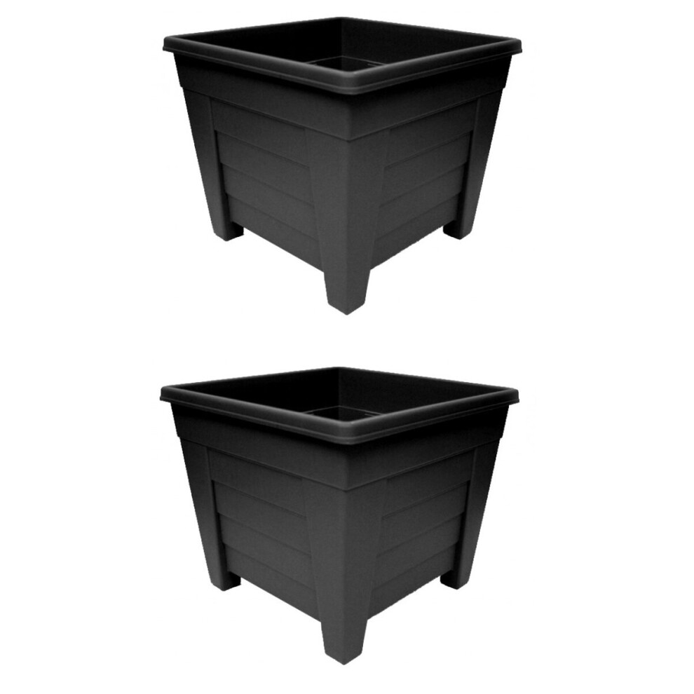 2 x 27cm Square Black Colour Grosvenor Plastic Patio Planter