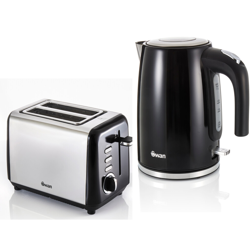 Swan Townhouse Black 1.7L Jug Kettle & 2 Slice Toaster Matching Set