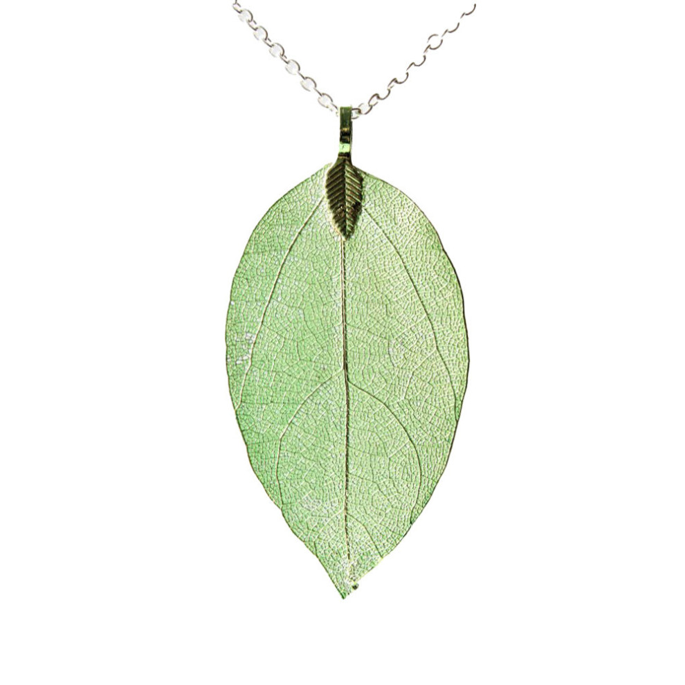 Pure By Coppercraft (Green) Large Leaf Necklace Ladies Silver Plated Jewellery Green