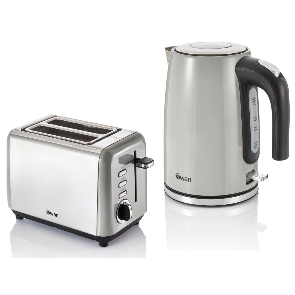 Swan Townhouse Grey 1.7L Jug Kettle & 2 Slice Toaster Matching Set