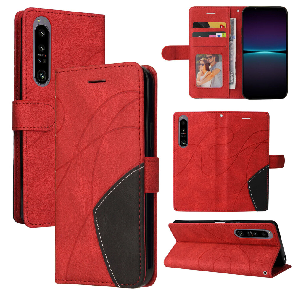 (Red) Sony Xperia 1 IV Case Stand View Magnetic Clasp Book Leather Wallet Case Flip Folio Phone Cover