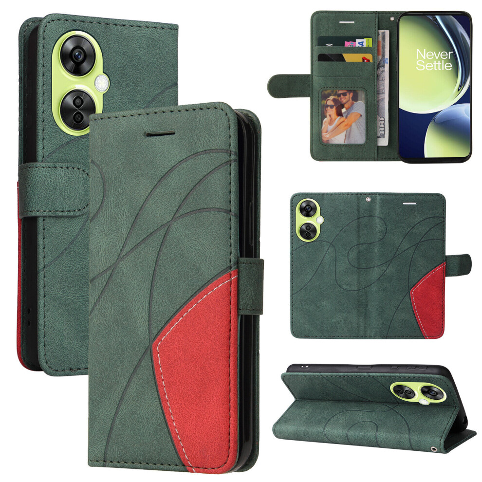 (Green) OnePlus Nord CE 3 Lite 5G Case Stand View Magnetic Clasp Book Leather Wallet Case Flip Folio Phone Cover